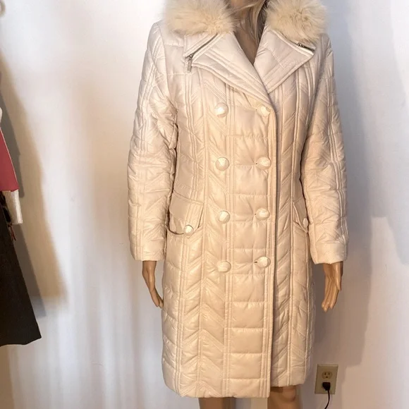 Just Cavalli quilted coat, off white, marked XL, but it’s a Medium - Picture 2 of 8